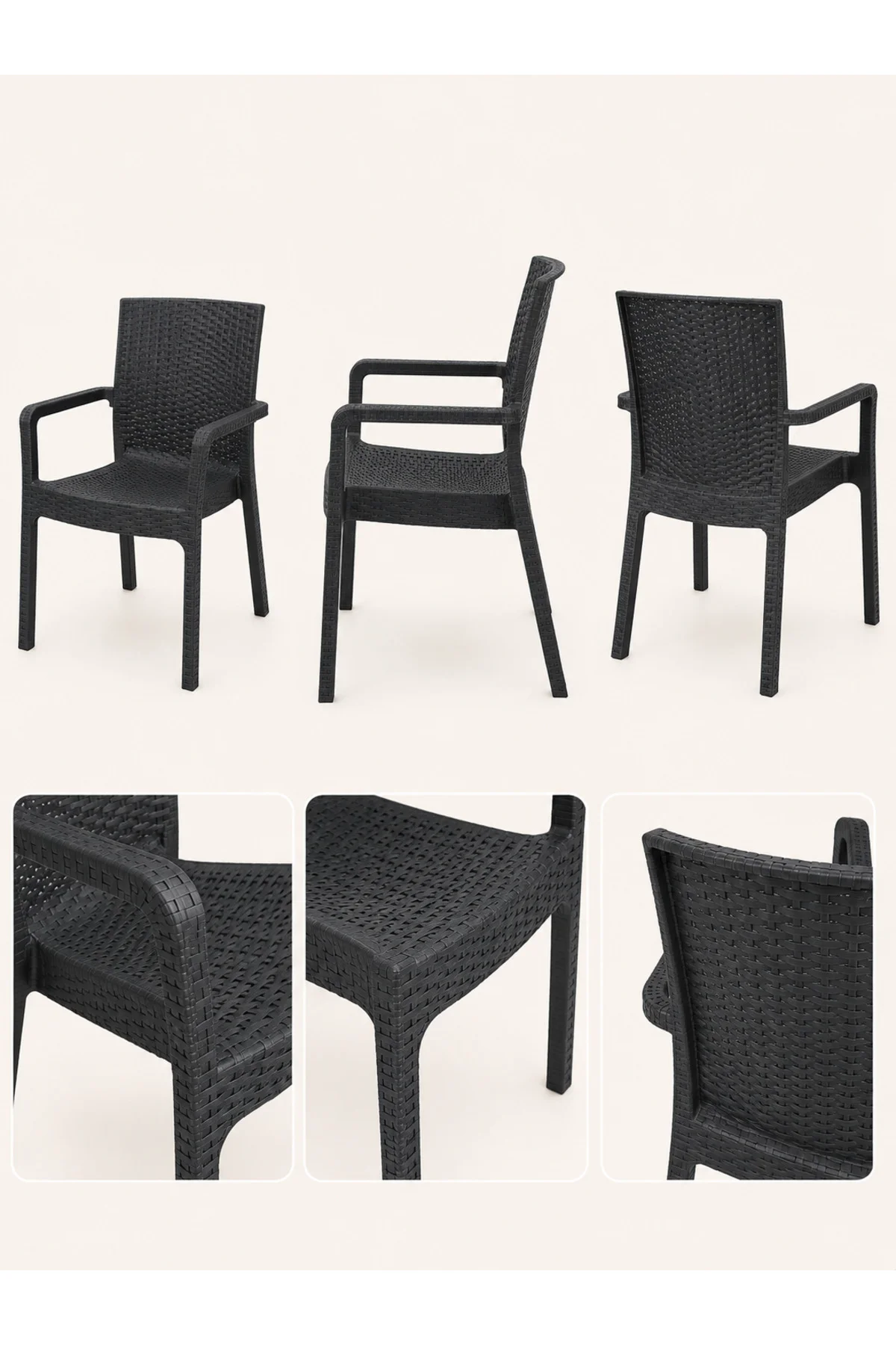 Veyra Rattan Kollu Plastik Bahçe & Balkon Sandalyesi | Dayanıklı, Geniş Oturum - 6 ADET - Antrasit 8