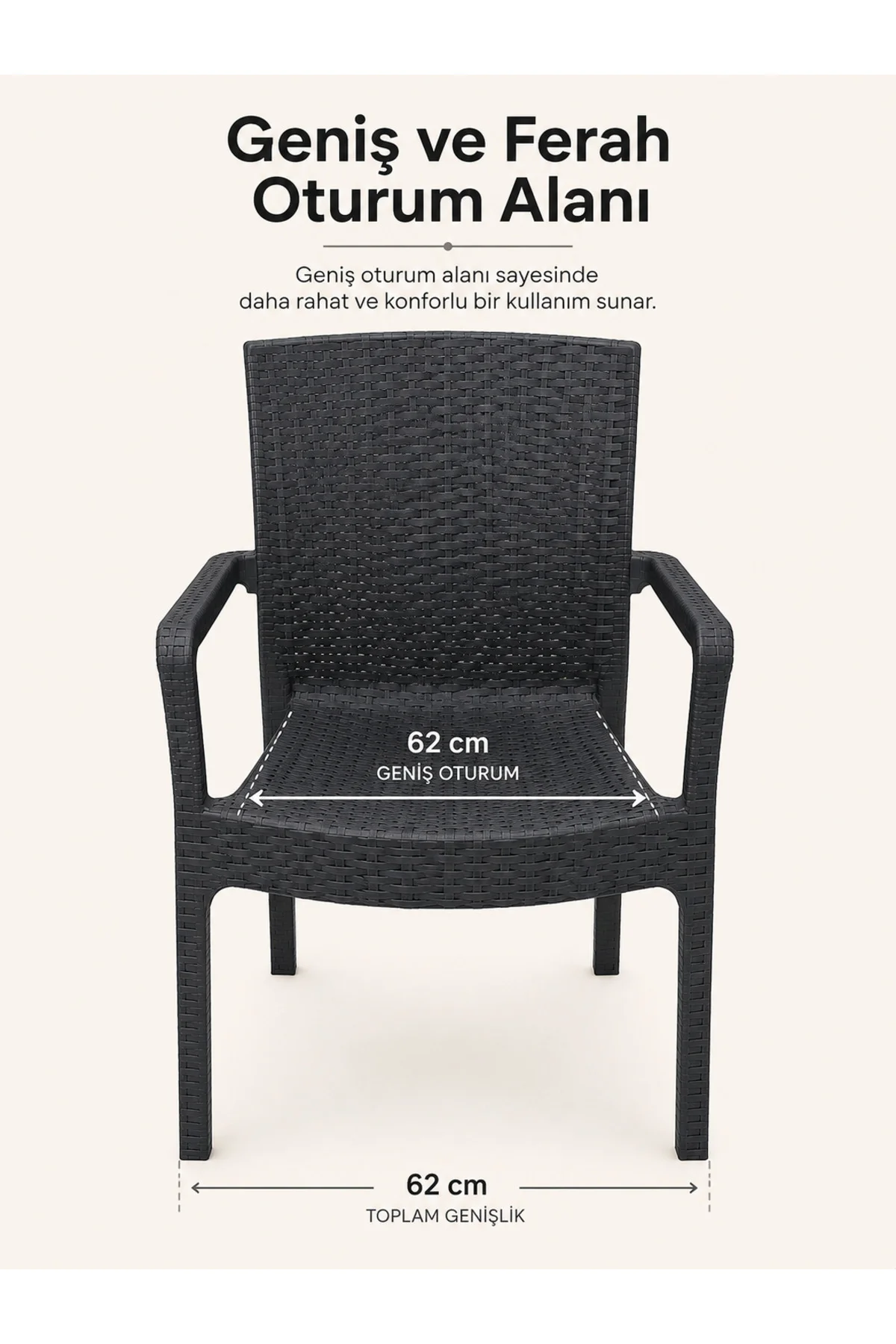 Veyra Rattan Kollu Plastik Bahçe & Balkon Sandalyesi | Dayanıklı, Geniş Oturum - 2 ADET - Antrasit 5