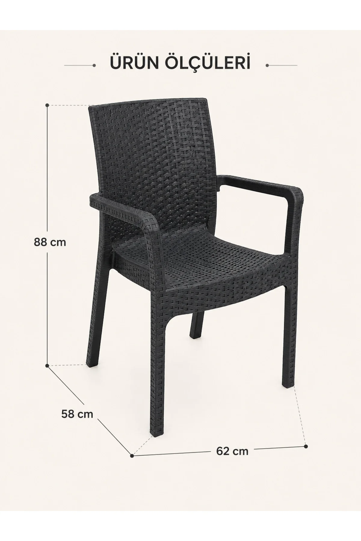 Veyra Rattan Kollu Plastik Bahçe & Balkon Sandalyesi | Dayanıklı, Geniş Oturum - 2 ADET - Antrasit 6