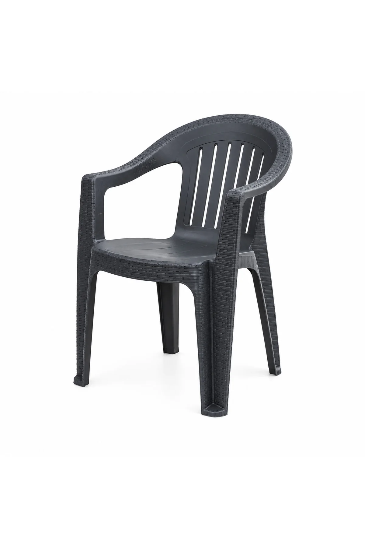 Rattan Desenli Kollu Plastik Bahçe & Balkon Sandalyesi | 6 Adet - Antrasit 4