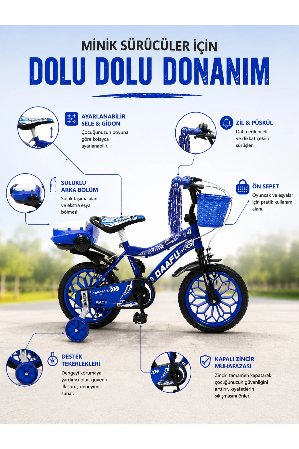 Race Blue Premium 15 Jant Çocuk Bisikleti | Sepetli, Zilli, Yan Destek Tekerli | 3-6 Yaş - Lacivert 2