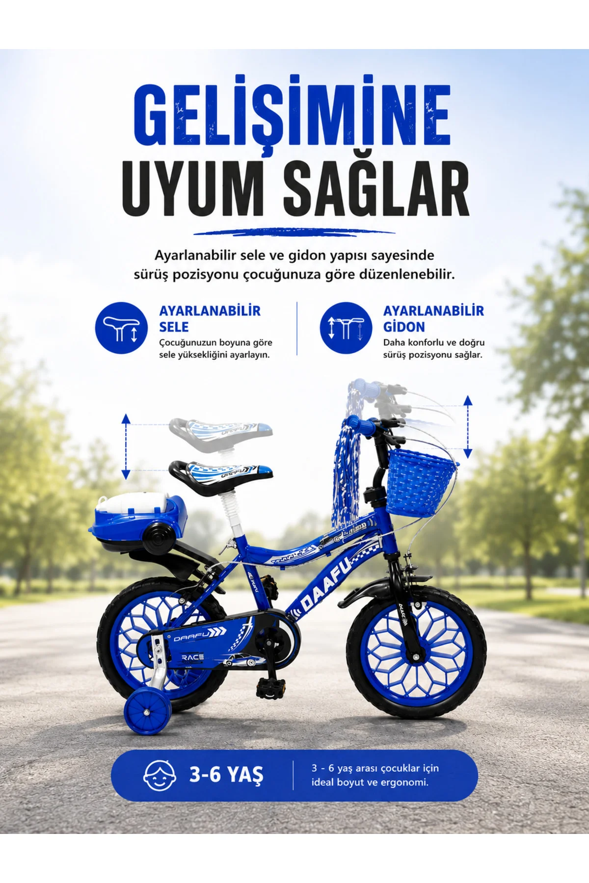 Race Blue Premium 15 Jant Çocuk Bisikleti | Sepetli, Zilli, Yan Destek Tekerli | 3-6 Yaş - Lacivert 3