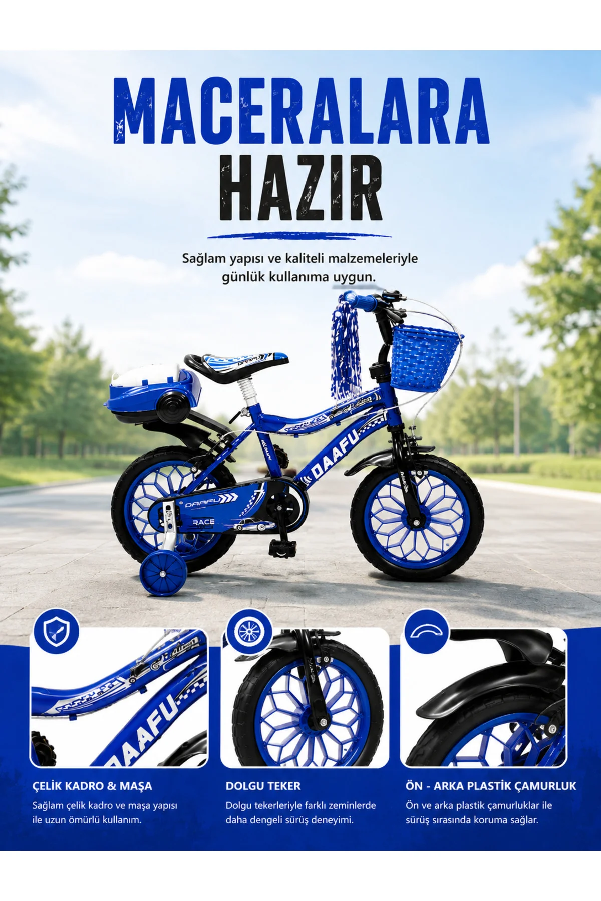 Race Blue Premium 15 Jant Çocuk Bisikleti | Sepetli, Zilli, Yan Destek Tekerli | 3-6 Yaş - Lacivert 4