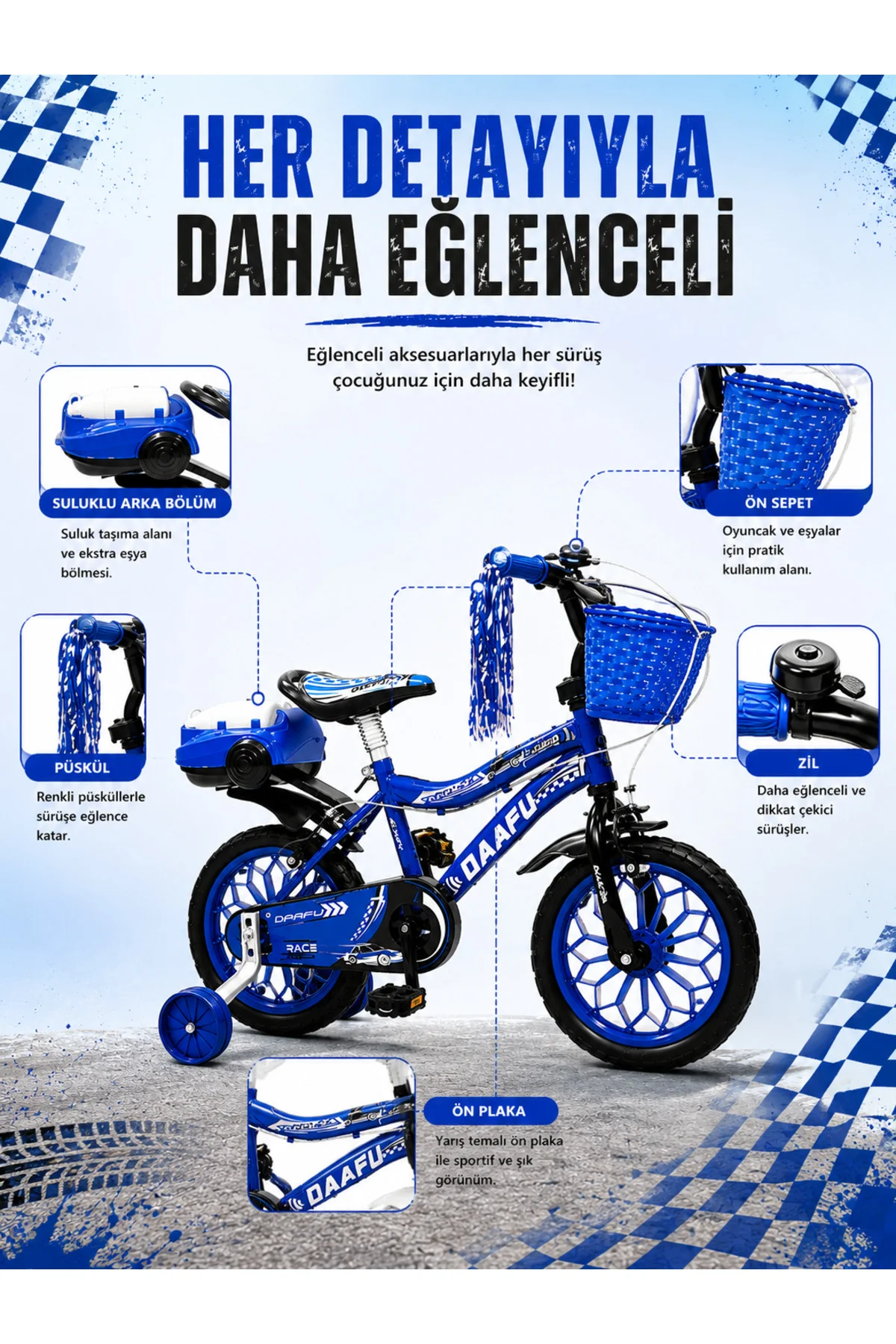 Race Blue Premium 15 Jant Çocuk Bisikleti | Sepetli, Zilli, Yan Destek Tekerli | 3-6 Yaş - Lacivert 5