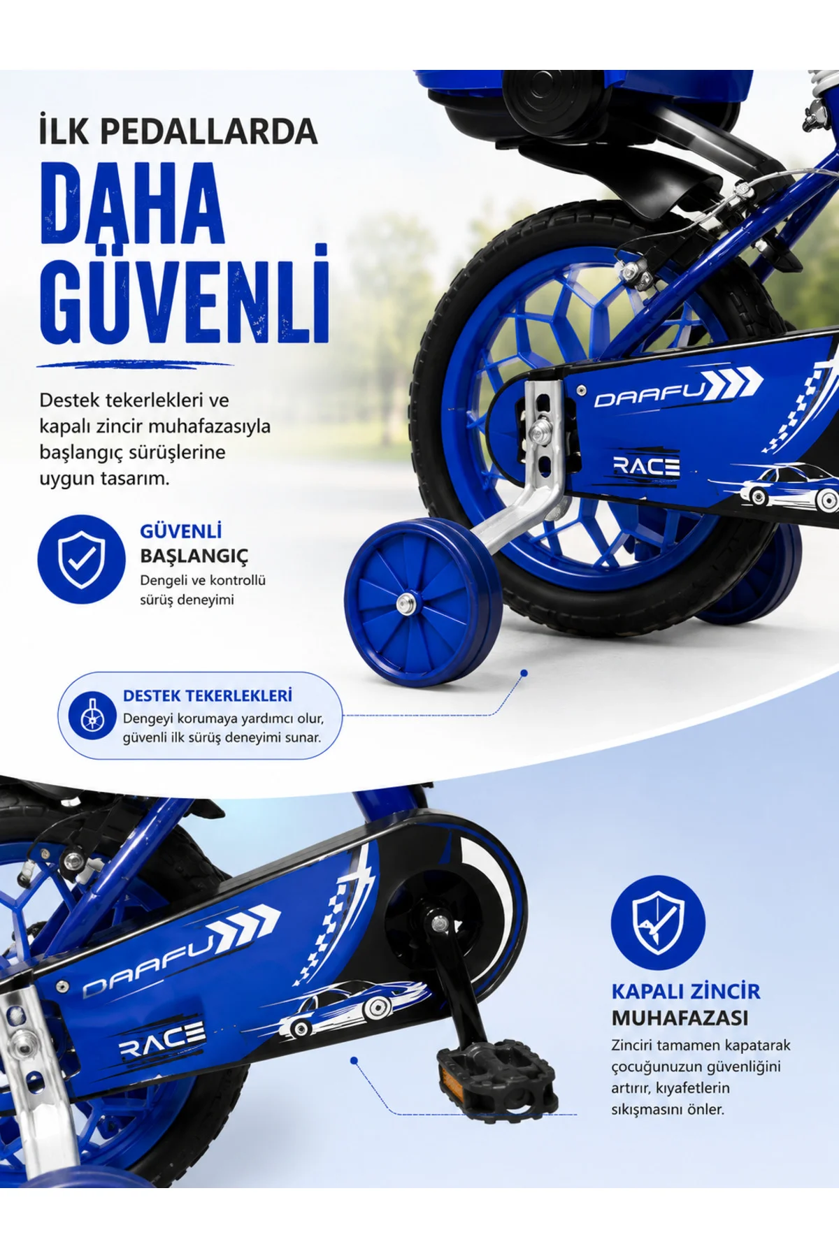 Race Blue Premium 15 Jant Çocuk Bisikleti | Sepetli, Zilli, Yan Destek Tekerli | 3-6 Yaş - Lacivert 6