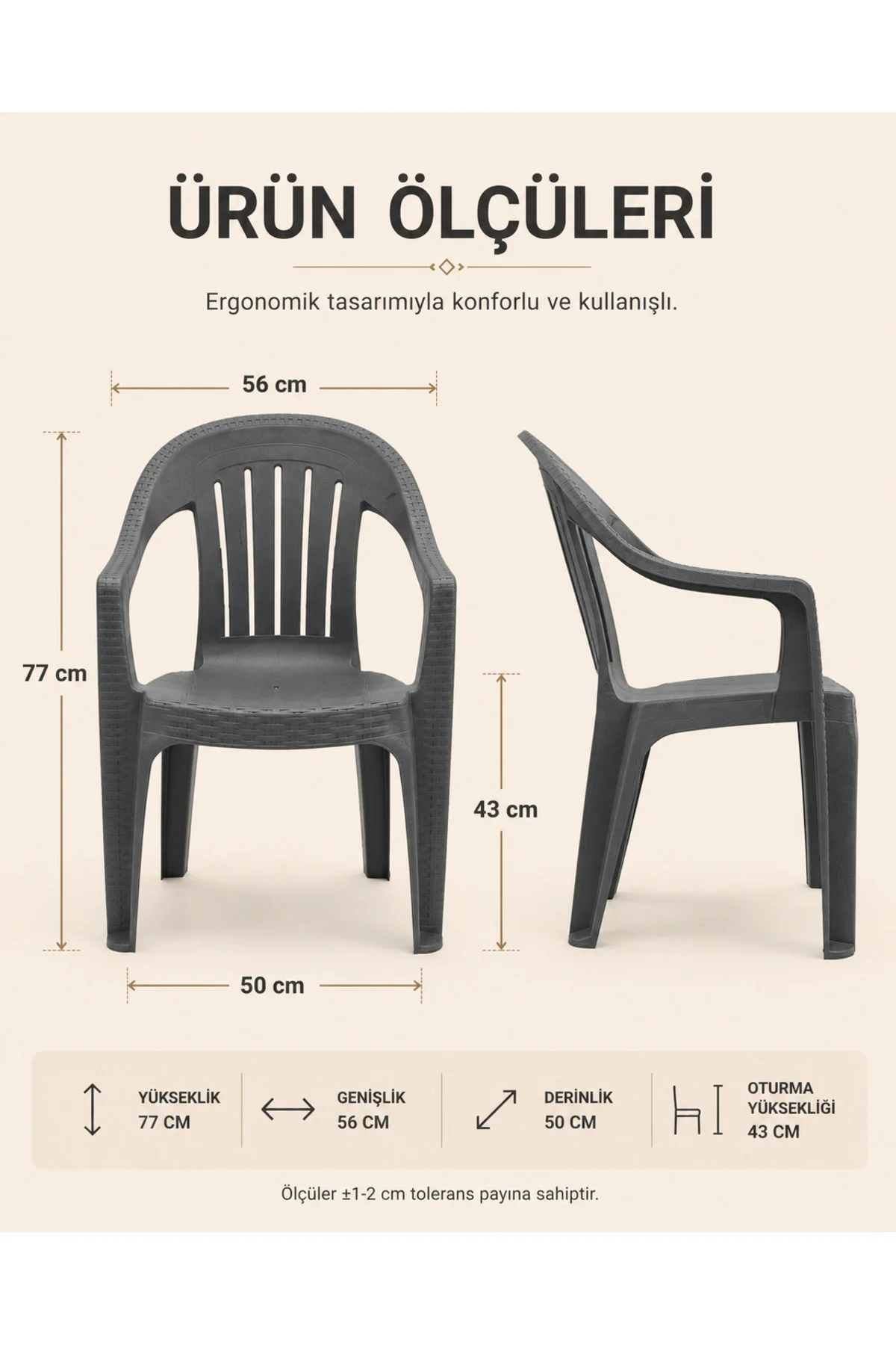 Rattan Desenli Kollu Sandalye | Bahçe & Balkon Sandalyesi - 2 ADET - Antrasit 7
