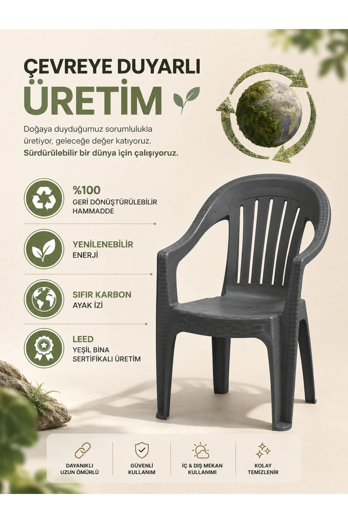 Rattan Desenli Kollu Sandalye | Bahçe & Balkon Sandalyesi - 2 ADET - Antrasit 8