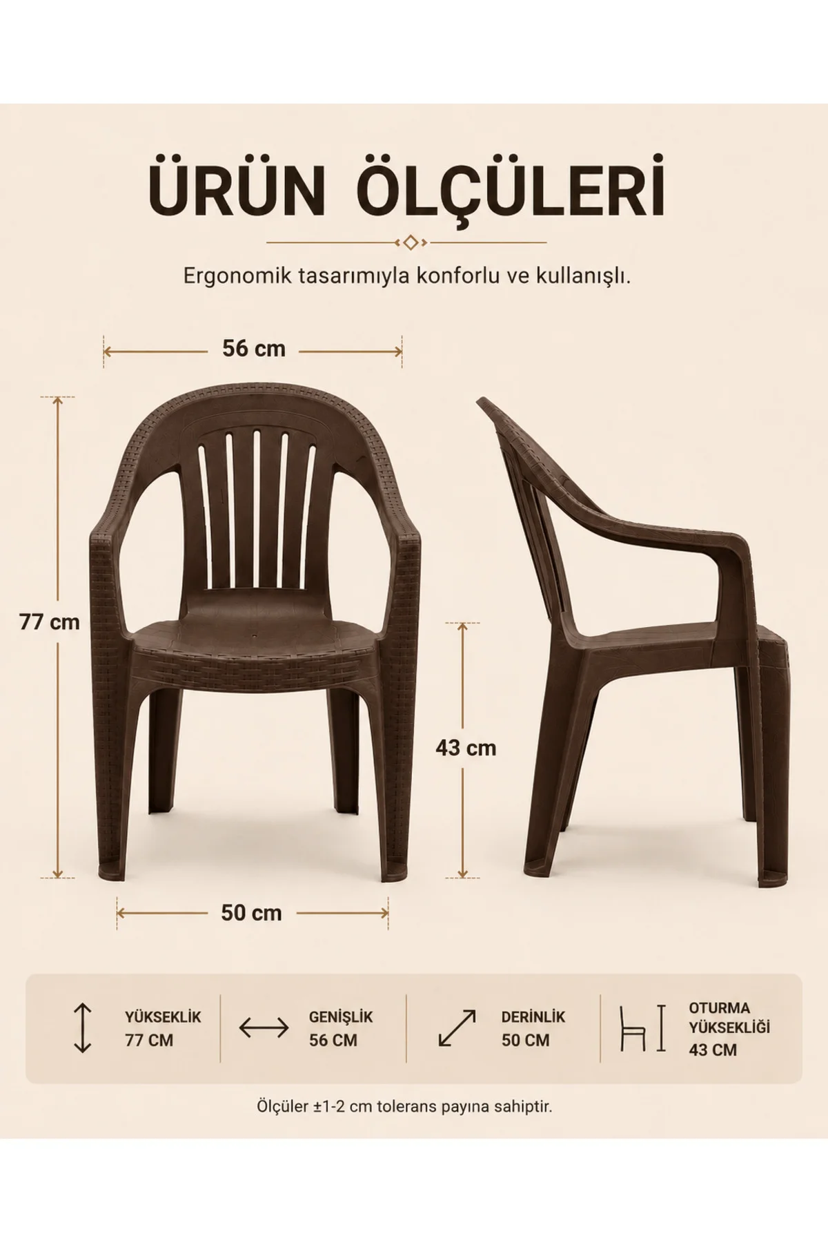 Rattan Desenli Kollu Sandalye | Bahçe & Balkon Sandalyesi - 2 ADET - Kahverengi 6