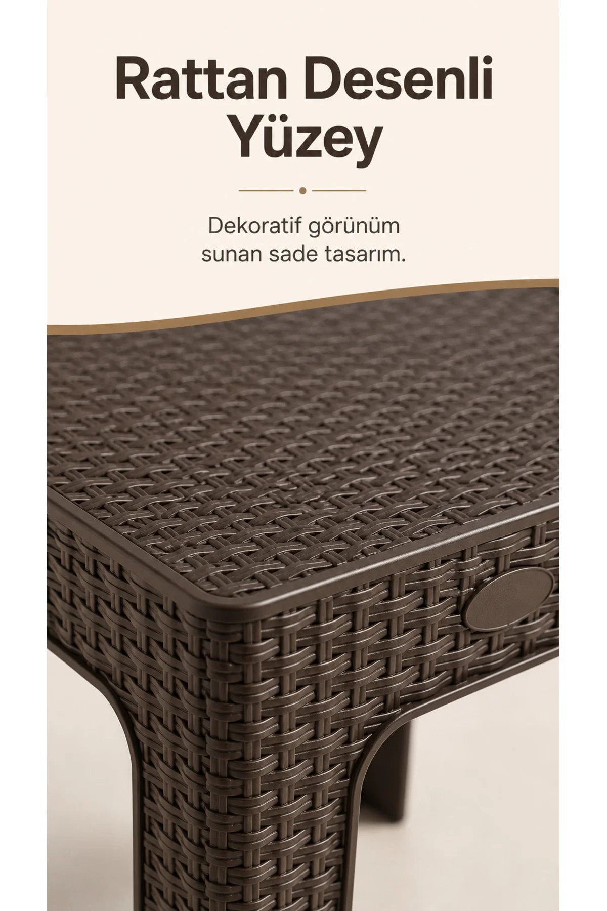 Rattan Desenli Pratik Yan Sehpa | Bahçe, Balkon, Şezlong ve Teras Sehpası 44x44x41 CM - Kahverengi 4