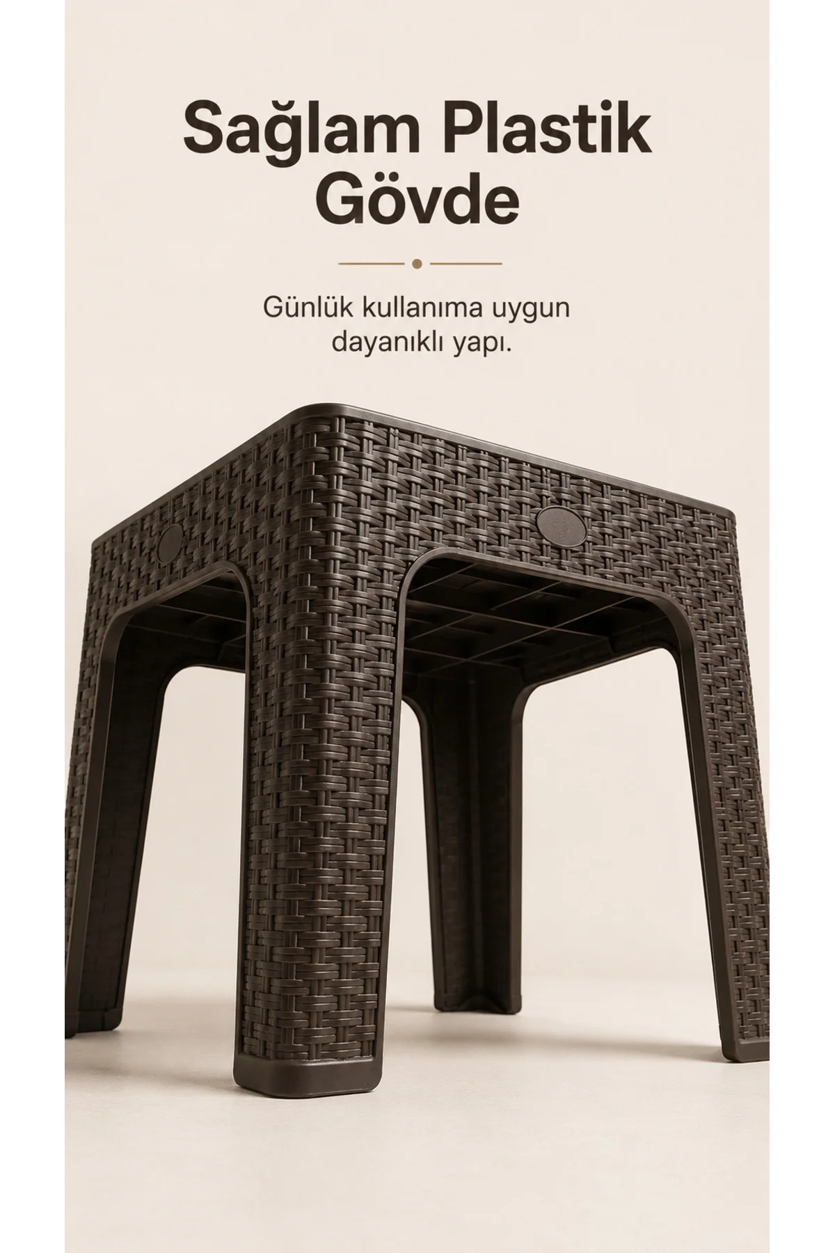 Rattan Desenli Pratik Yan Sehpa | Bahçe, Balkon, Şezlong ve Teras Sehpası 44x44x41 CM - Kahverengi 5