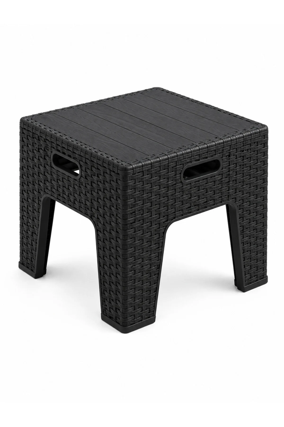 Rattan Desenli Dayanıklı Yan Sehpa | Bahçe, Balkon, Şezlong Sehpası 45x45x42 CM - Antrasit 6