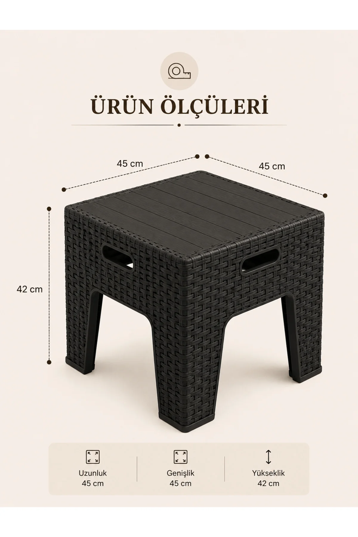 Rattan Desenli Dayanıklı Yan Sehpa | Bahçe, Balkon, Şezlong Sehpası 45x45x42 CM - Antrasit 7
