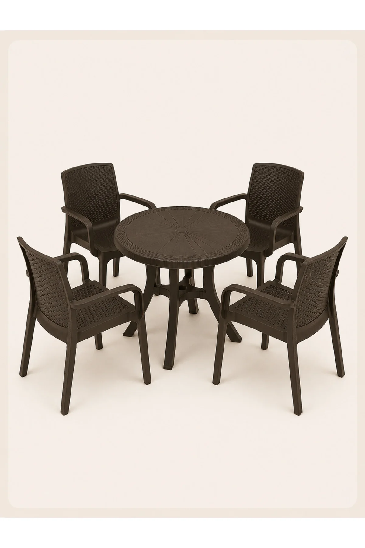 Rattan Bahçe & Balkon Masa Sandalye Seti | 80 CM Yuvarlak Masa + 4 Sandalye - Kahverengi 4