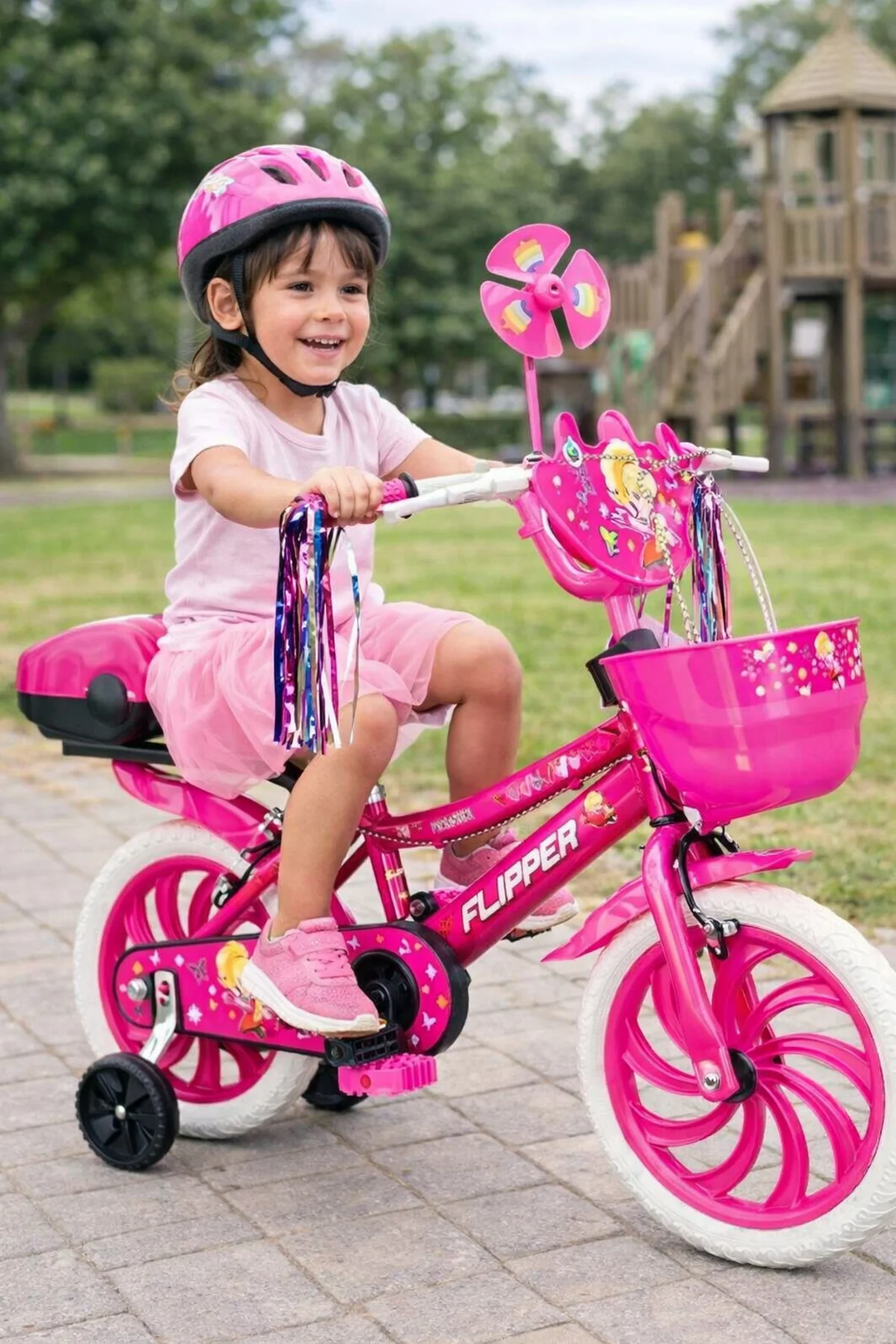 Twirl Pink Kız Çocuk Bisikleti – Destek Tekerli, Sepetli & Zilli | 3–6 Yaş - Pembe