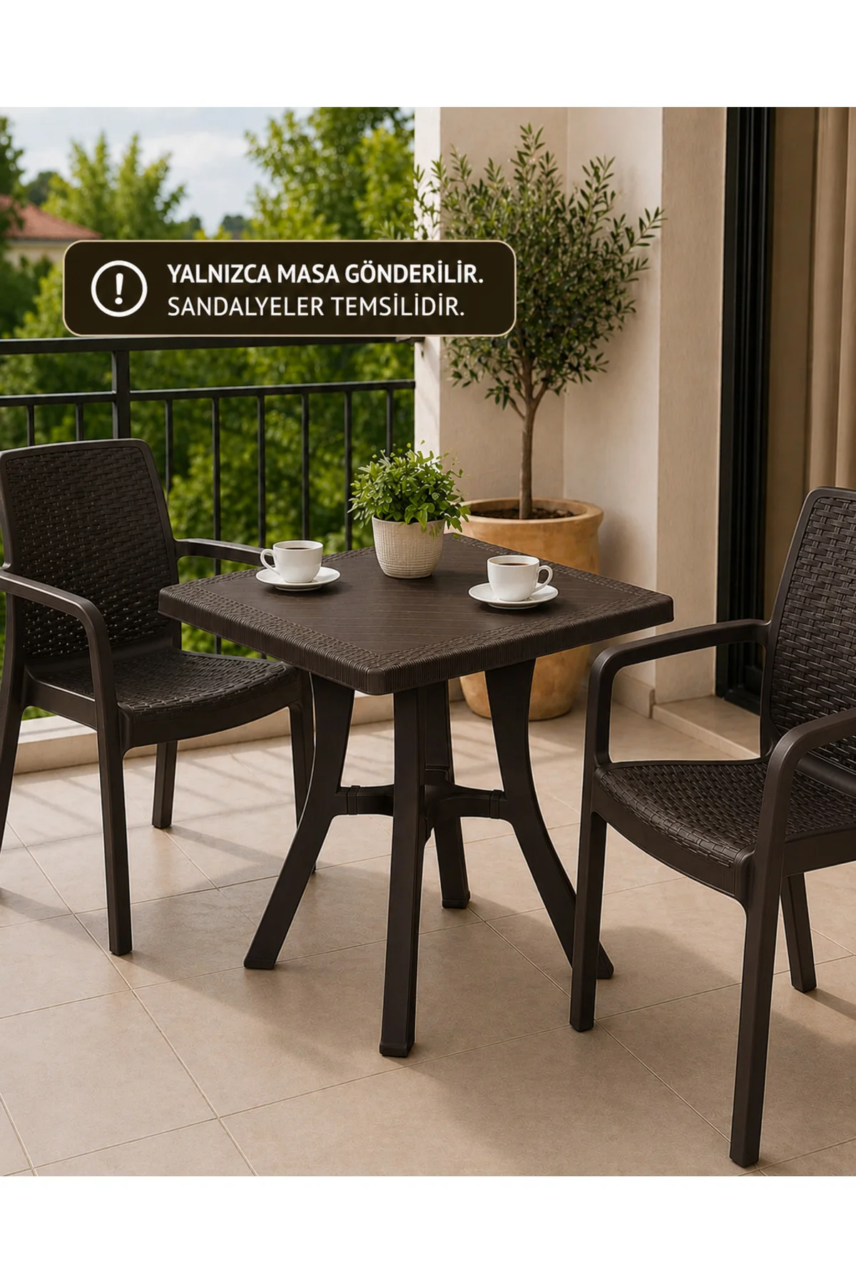 Rattan Desenli, Dayanıklı Kare Bahçe & Balkon Masası – 70x70 CM - Kahverengi