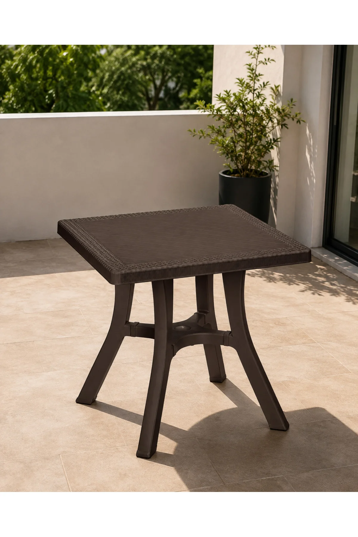 Rattan Desenli, Dayanıklı Kare Bahçe & Balkon Masası – 70x70 CM - Kahverengi 2