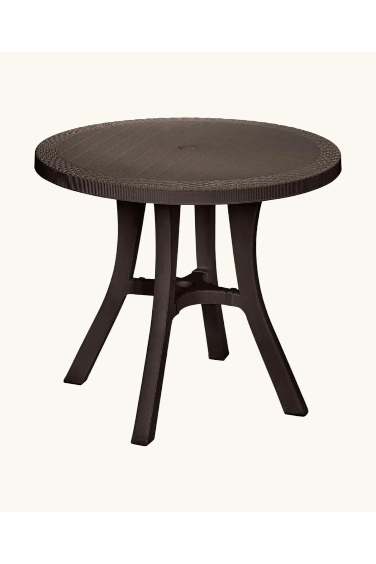 Rattan Desenli, Dayanıklı Yuvarlak Bahçe & Balkon Masası – 80 CM - Kahverengi 5