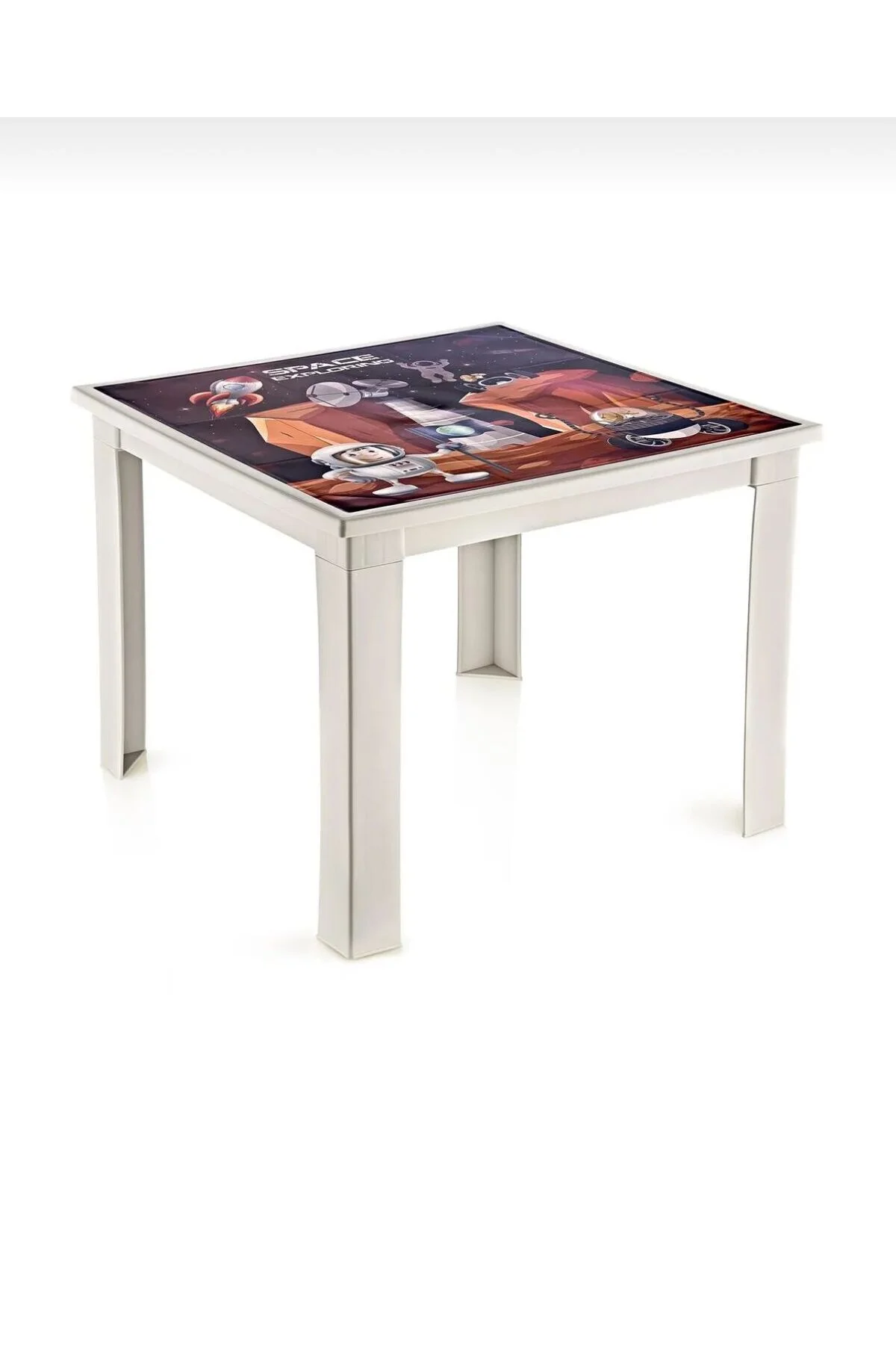 Uzay Temalı Beyaz Çocuk Çalışma Masası | 50x50x40 Cm – Oyun, Aktivite Ve Eğitim Masası