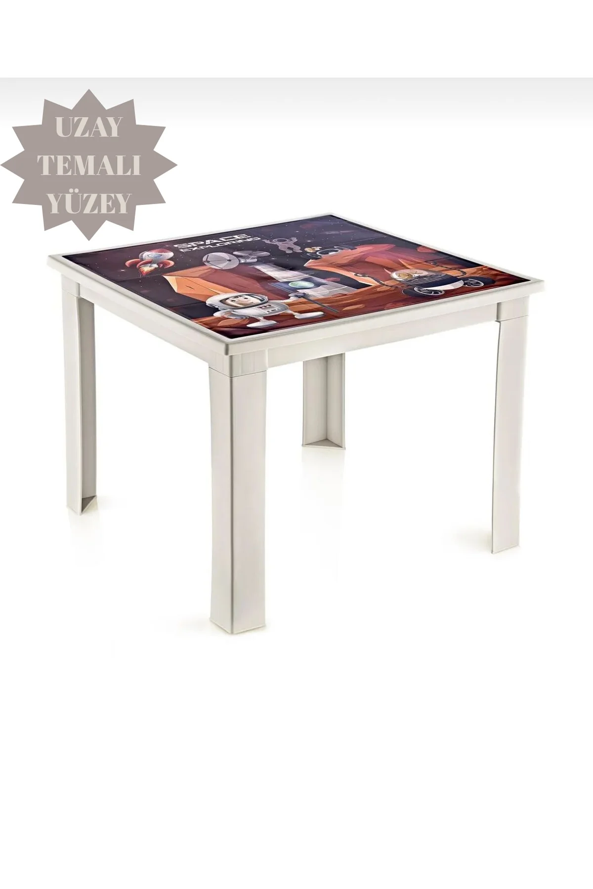 Uzay Temalı Beyaz Çocuk Çalışma Masası | 50x50x40 Cm – Oyun, Aktivite Ve Eğitim Masası 2