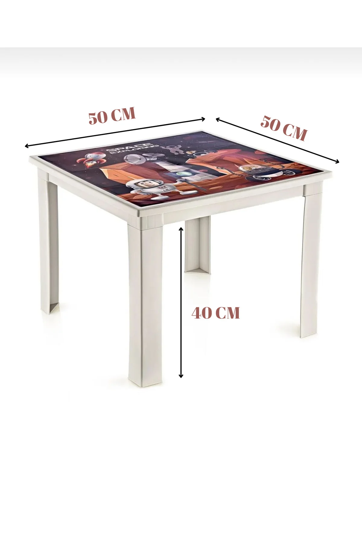 Uzay Temalı Beyaz Çocuk Çalışma Masası | 50x50x40 Cm – Oyun, Aktivite Ve Eğitim Masası 3