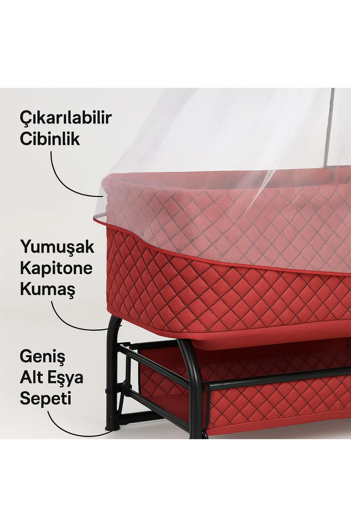 Diamond Sallanabilir Oyuncaklı Bebek Beşiği Alüminyum Gövde Beşik - Bordo 4