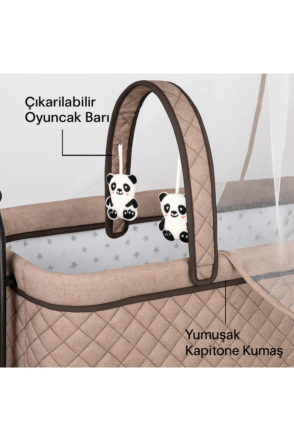 Diamond Sallanabilir Oyuncaklı Bebek Beşiği Alüminyum Gövde Beşik - Bej 4