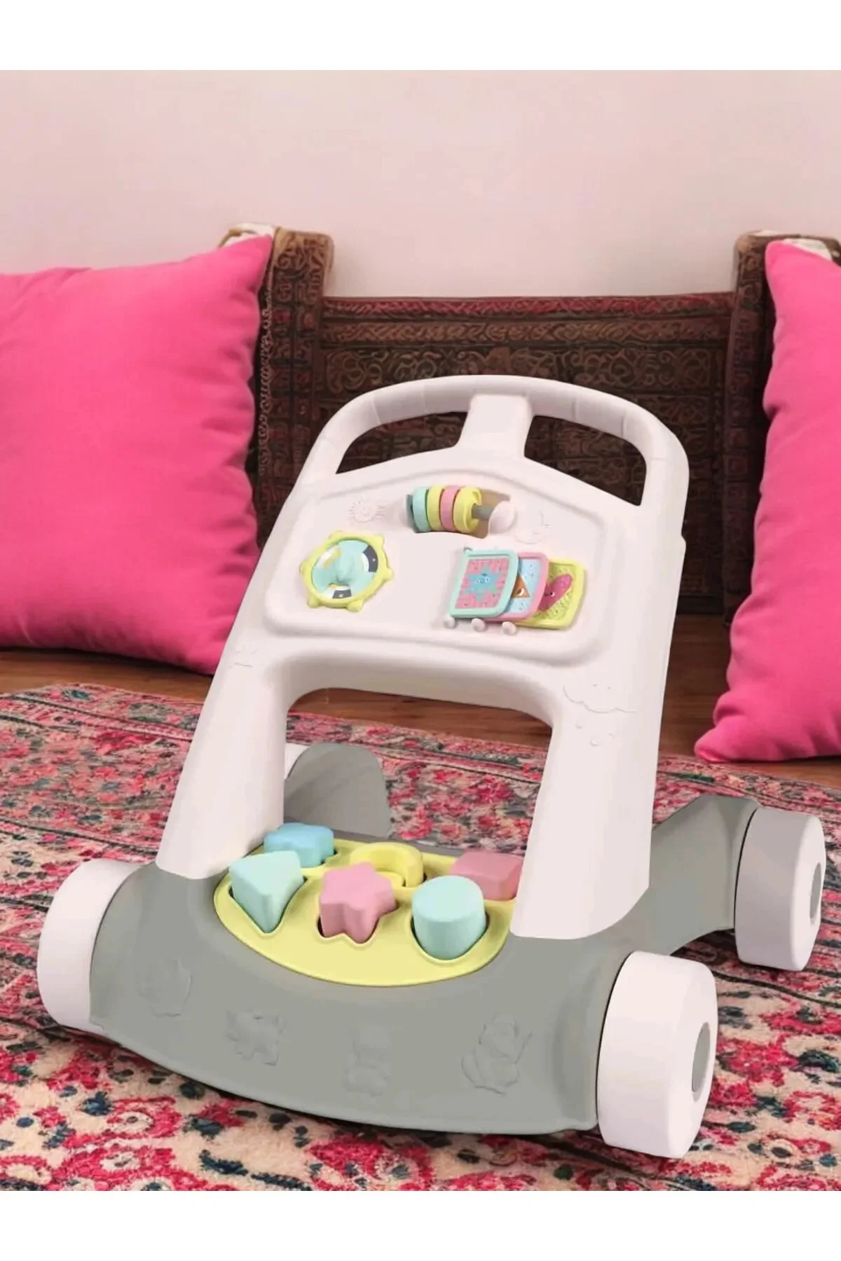 Çok Fonksiyonlu Yürüme Yardımcısı 3 In 1 Aktiviteli Ilk Adım Arabası Yürüteç - Pembe